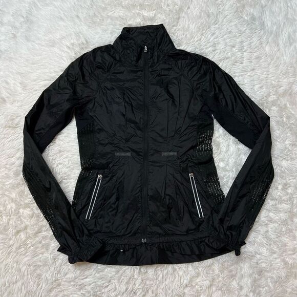 Lululemon Windbreaker Jacket Size 6 Mesh Back Black Full Zip Jogger Track - Picture 2 of 13